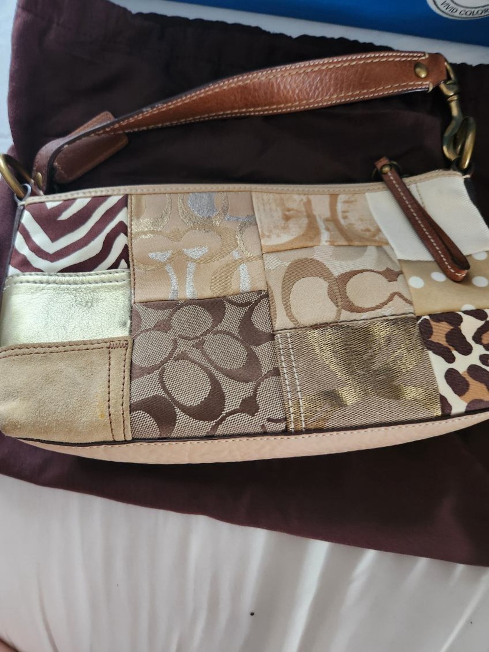 Vintage Coach Y2K Signature Animal Print Patchwork Demi Baguette 10813